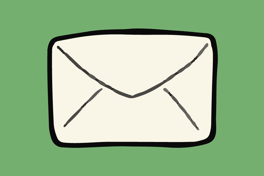 an illustrated envelope on a green background