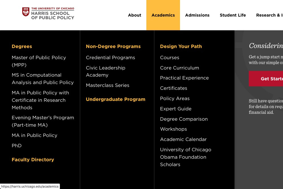 the new main menu includes all the degree programs